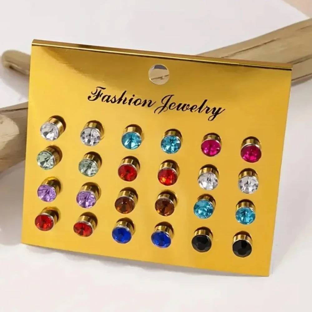 12 Pairs Colorful Diamond Stud Earrings Set